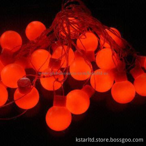 LED ball string light with 20 red LED and red ball, 1.5m lead wire, clear cable, 230V